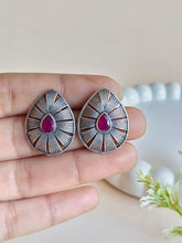 Elegant Teardrop Oxidised Silver Stud Earrings | AMOLA