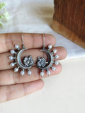 Silver Plated Crescent Oxidized Jhumka Earrings | AMOLA
