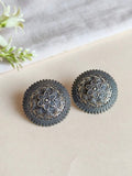 Silver Oxidized Floral Round Stud Earrings | AMOLA