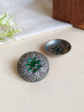 Oxidized Silver Floral Round Studs | AMOLA