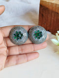 Oxidized Silver Floral Round Studs | AMOLA
