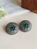 Oxidized Silver Floral Round Studs | AMOLA