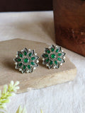Oxidised silver Stone Floral Stud Earrings | AMOLA