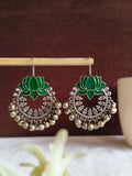 Lotus Enamel Hook Earrings with Ghungroo | Sarichka