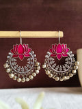Lotus Enamel Hook Earrings with Ghungroo | Sarichka