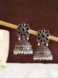 Oxidised Pearl & Stone Jhumka Earrings for Elegant Occasions | AMOLA