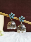 German Silver High-Quality Pearl Floral Jhumka Earrings Ethnic Wear | AMOLA