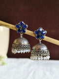 German Silver High-Quality Pearl Floral Jhumka Earrings Ethnic Wear | AMOLA