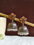 German Silver High-Quality Pearl Floral Jhumka Earrings Ethnic Wear | AMOLA