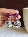 German Silver High-Quality Pearl Floral Jhumka Earrings Ethnic Wear | AMOLA
