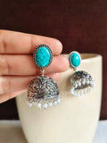 Stone Silver Oxidised Jhumka | AMOLA