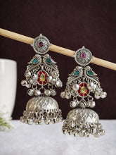 Oxidized Silver Peacock Jhumka Earrings | AMOLA