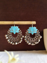 Lotus Enamel Hook Earrings with Ghungroo | AMOLA