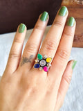 Floral Adjustable Oxidised Rings | AMOLA