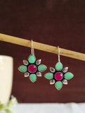 Floral Replica Stone Oxidized Hook Earrings | AMOLA