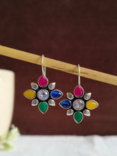 Floral Replica Stone Oxidized Hook Earrings | AMOLA