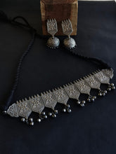 Antique Silver Look Alike Choker Set with Jhumkas | AMOLA
