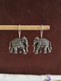 Silver Plated Oxidised Elephant Hook Earrings | AMOLA