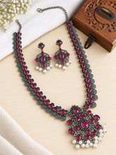 Ruby Long Oxidized Necklace | AMOLA