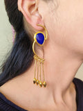 Golden Handmade Long Dangler Earrings with Monalisa Stone | Sarichka