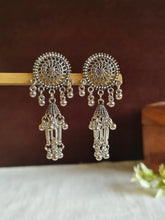 Floral Chain Oxidized Jhumka Dangler Earrings | AMOLA