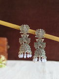 Lotus Pearl Drop Oxidized Jhumka Earrings | AMOLA