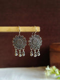 Floral Oxidized Silver Hook Drop Earrings | AMOLA
