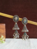 Stone Studded Oxidized Jhumka Earrings | AMOLA