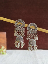 Peacock Oxidized Silver Jhumka Earrings | AMOLA