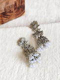 Lotus Pearl Drop Oxidized Jhumka Earrings | AMOLA