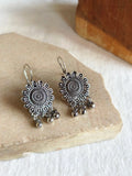 Floral Oxidized Silver Hook Drop Earrings | AMOLA