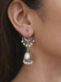 Moonlit Pearl Silver Look Alike Hook Earrings | AMOLA