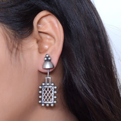 Oxidized 925 Silver Plated Stud Earring - Sarichka Fashion