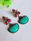 Oxidised Silver Look-Alike Stone D-Shape Dangler Earrings | Sarichka