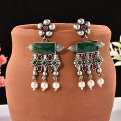 Antique Oxidised Meenakari Earrings | Sarichka