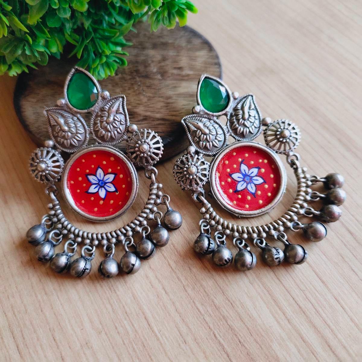 Chand Wali Enamel Earring with Ghungroo | Sarichka