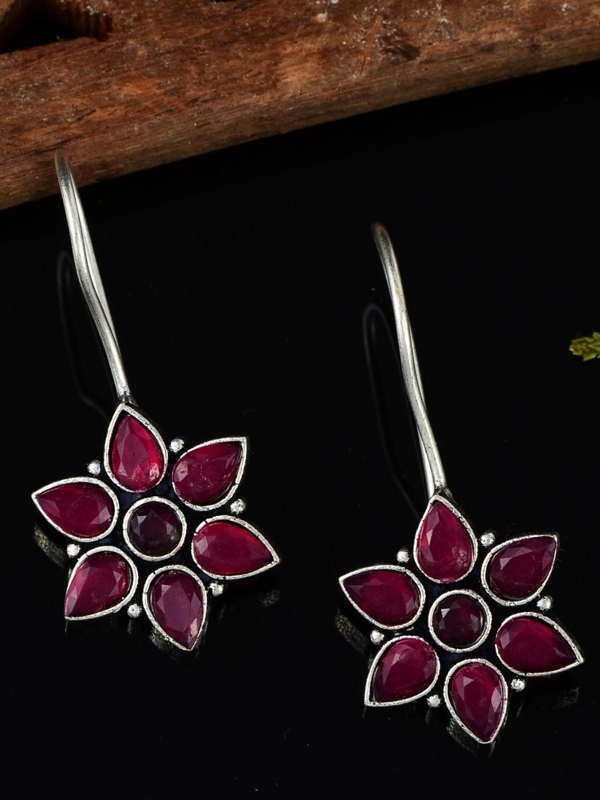 Premium Quality Oxidised Stone Hook Earrings for Casual Wear | Sarichka