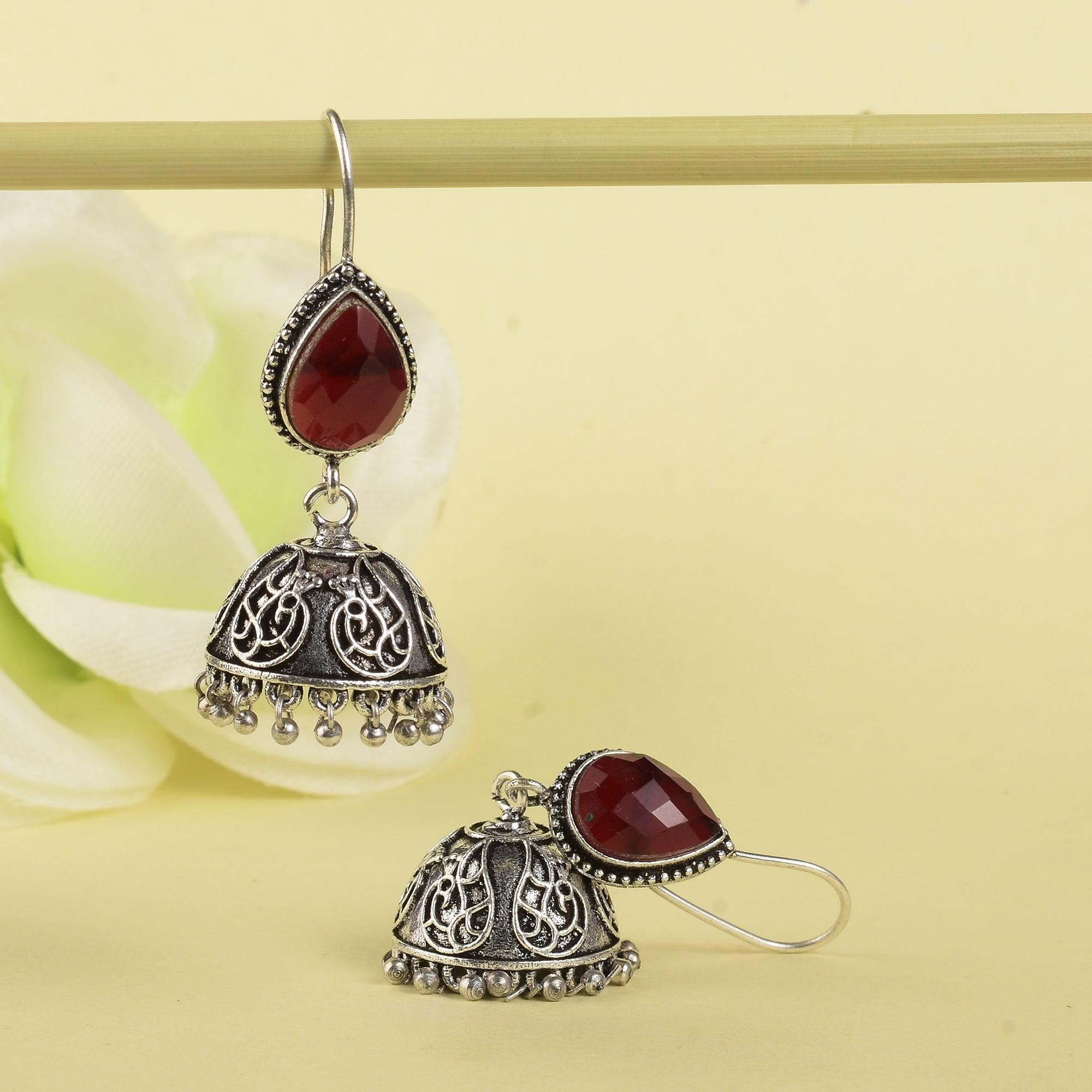 Sarichka Traditional Stone Hook Jhumka Earrings - Sarichka Fashion