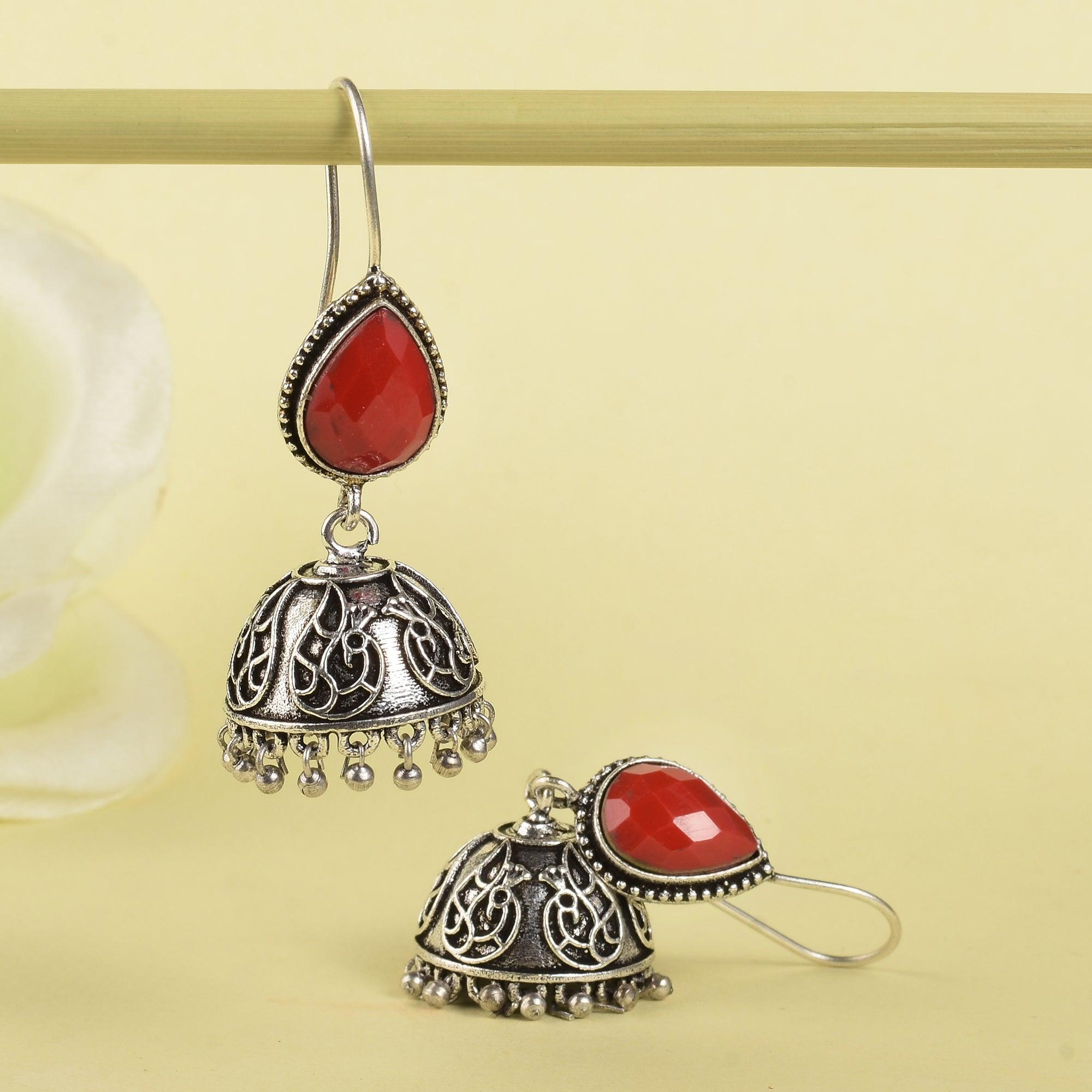 Sarichka Traditional Stone Hook Jhumka Earrings - Sarichka Fashion