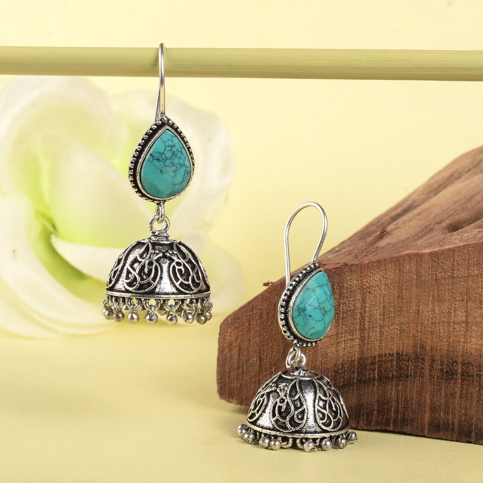 Sarichka Traditional Stone Hook Jhumka Earrings - Sarichka Fashion