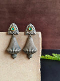 Elegant Oxidized Silver Dangler Earrings with Kundan | Sarichka