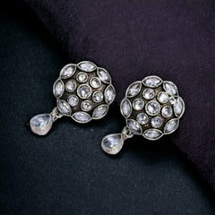 Sarichka Oxidised Silver Stone Studed Stud Earrings - Sarichka Fashion