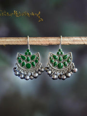 Oxidized Silver Plated Enamel Earring With Ghunghroo Work