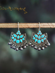 Oxidized Silver Plated Enamel Earring With Ghunghroo Work