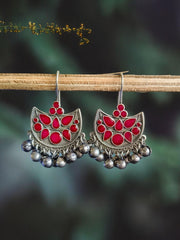 Oxidized Silver Plated Enamel Earring With Ghunghroo Work