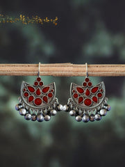 Oxidized Silver Plated Enamel Earring With Ghunghroo Work