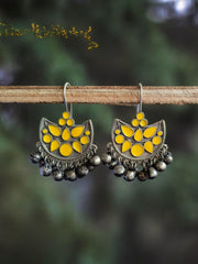 Oxidized Silver Plated Enamel Earring With Ghunghroo Work