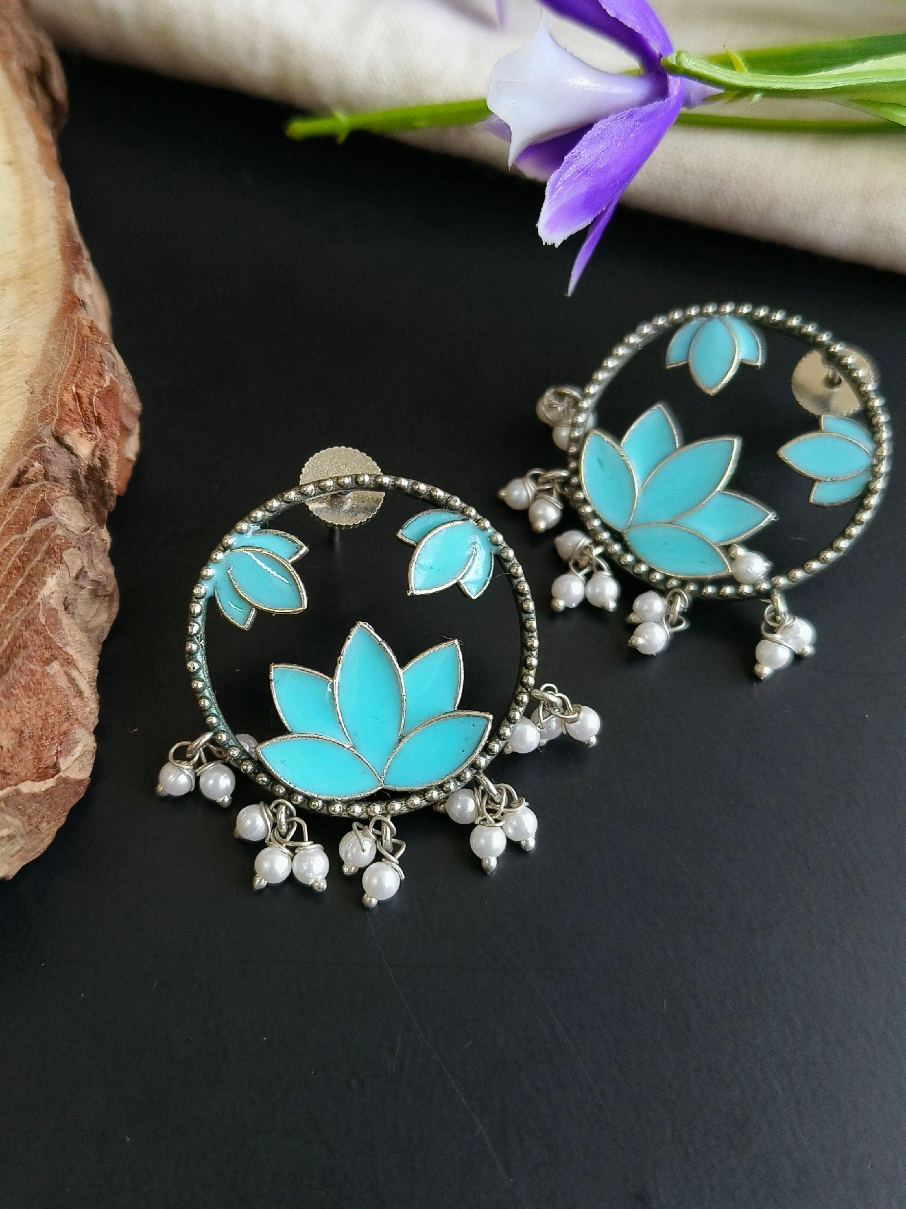 Lotus Style Enamel Earrings | Sarichka