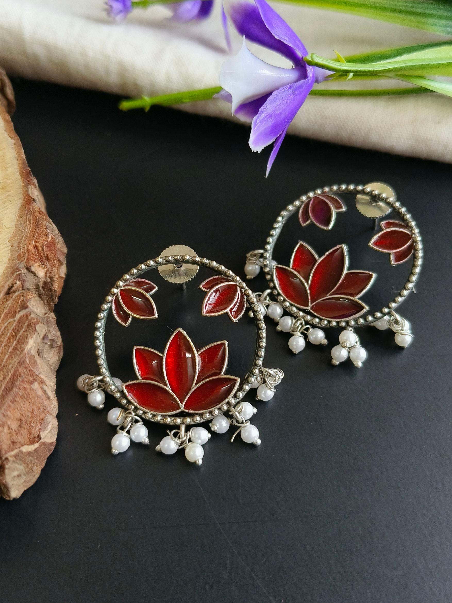 Lotus Style Enamel Earrings | Sarichka