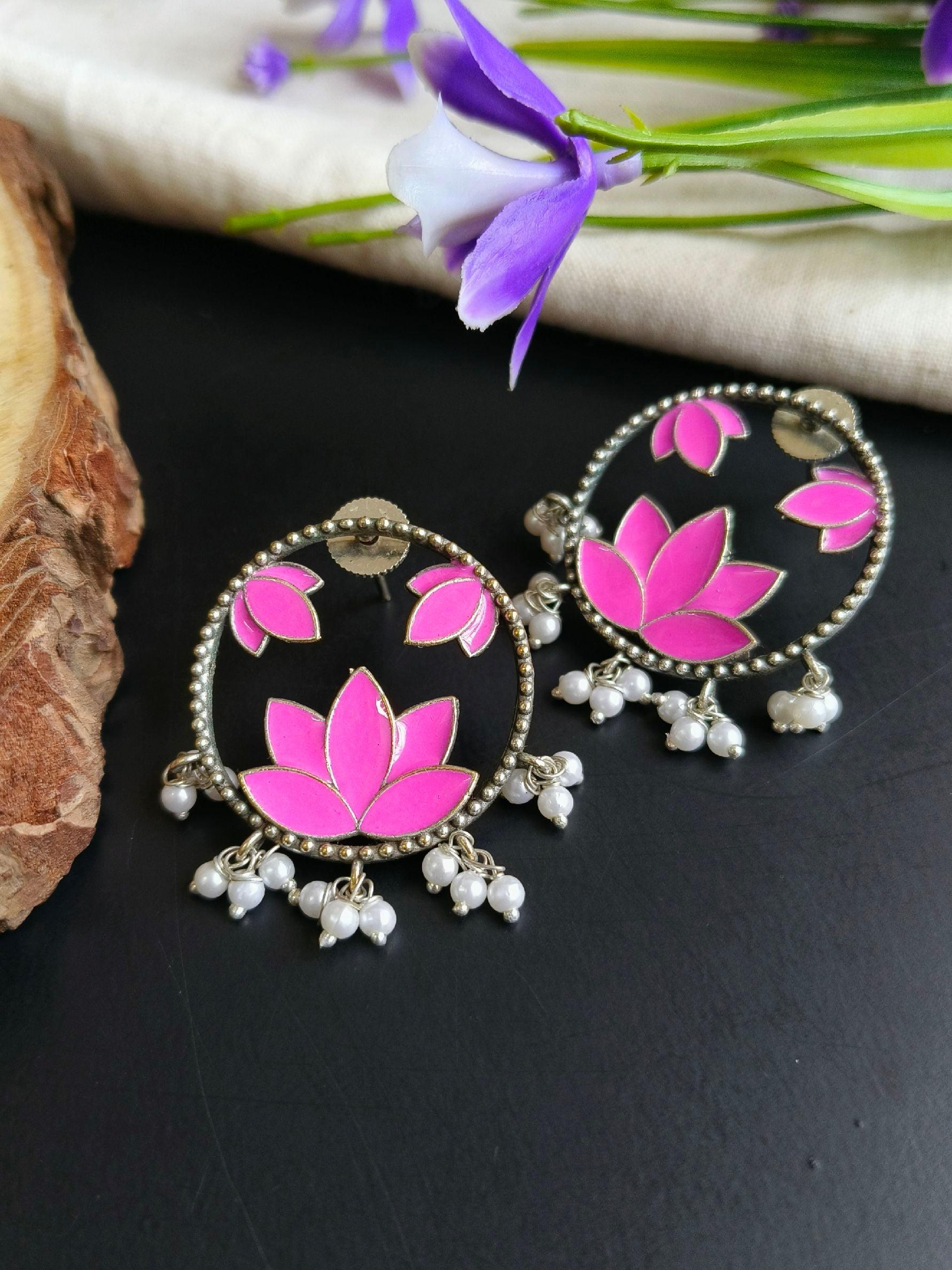 Lotus Style Enamel Earrings | Sarichka